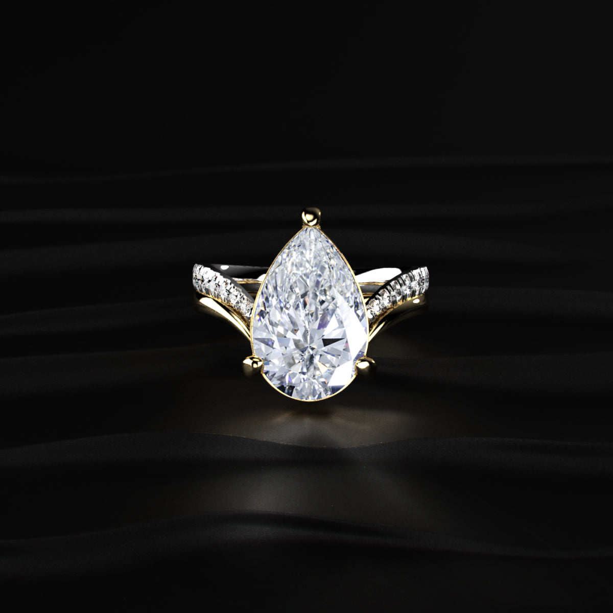Pear Shaped Diamond Fluid Ring With Stack Band