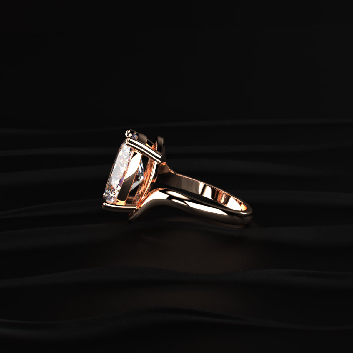 Oval Solitaire Diamond Bypass Setting Ring