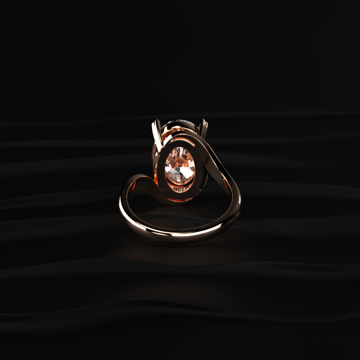 Oval Solitaire Diamond Bypass Setting Ring
