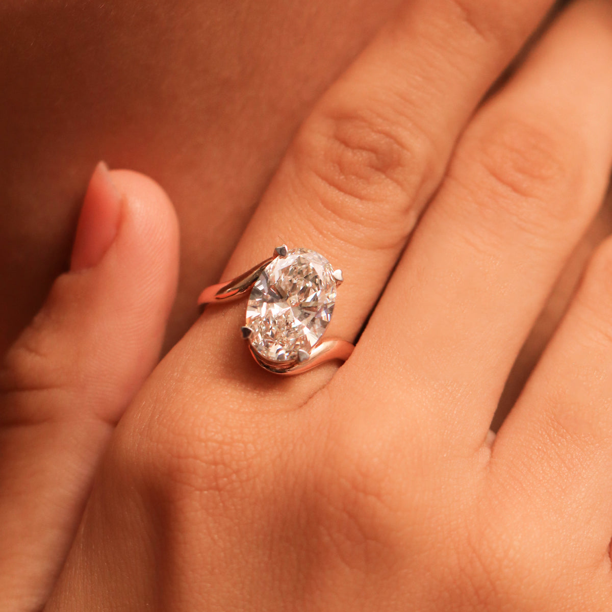 Oval Solitaire Diamond Bypass Setting Ring