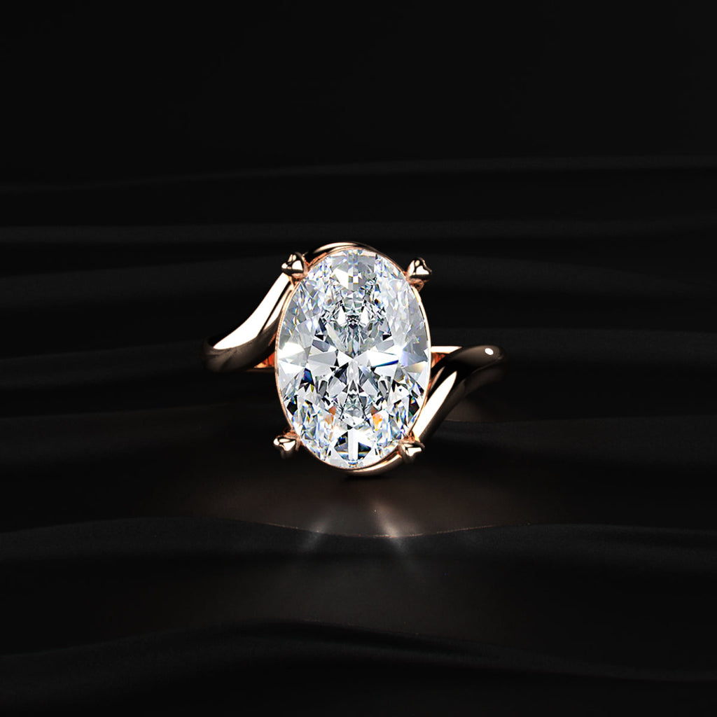 Oval Solitaire Diamond Bypass Setting Ring