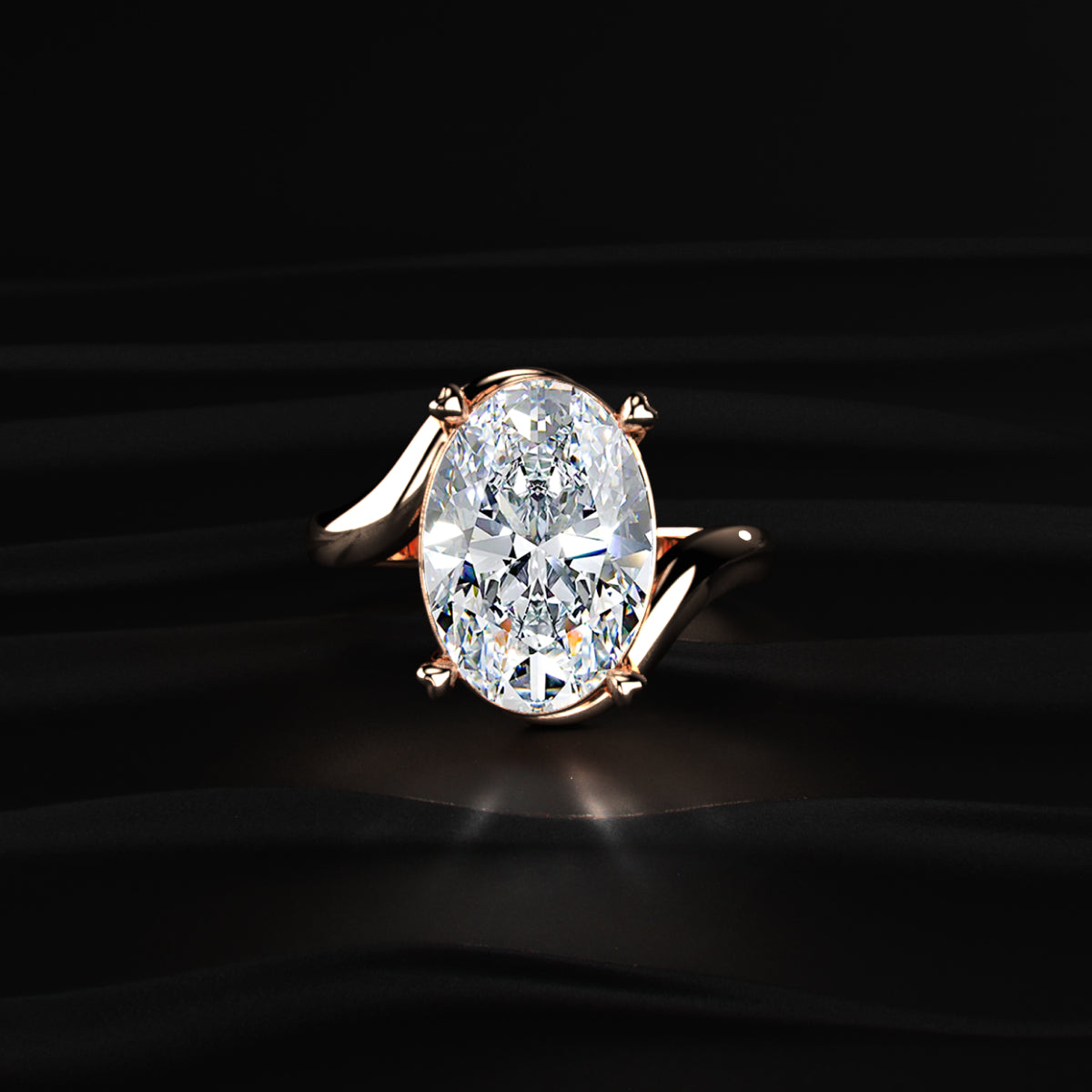 Oval Solitaire Diamond Bypass Setting Ring