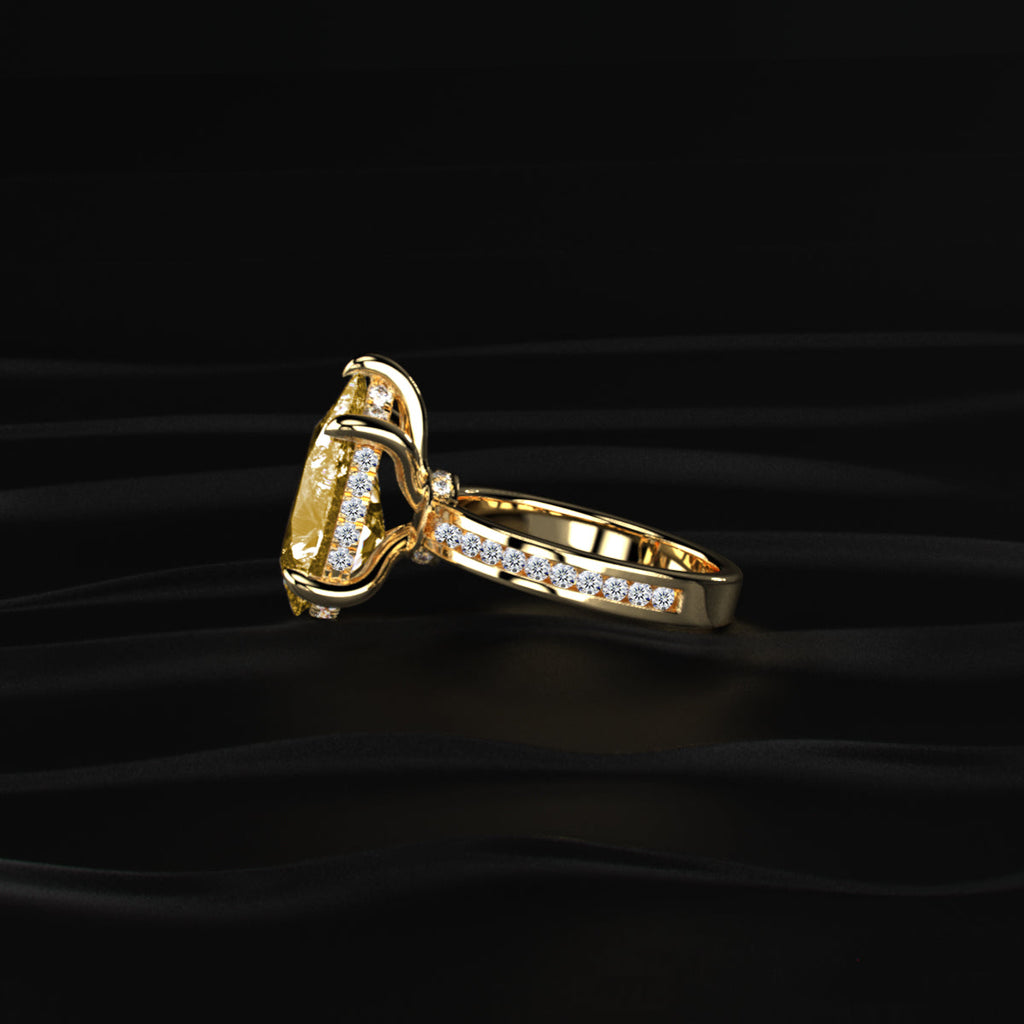 Yellow Pear Solitaire Ring With Channel Setting