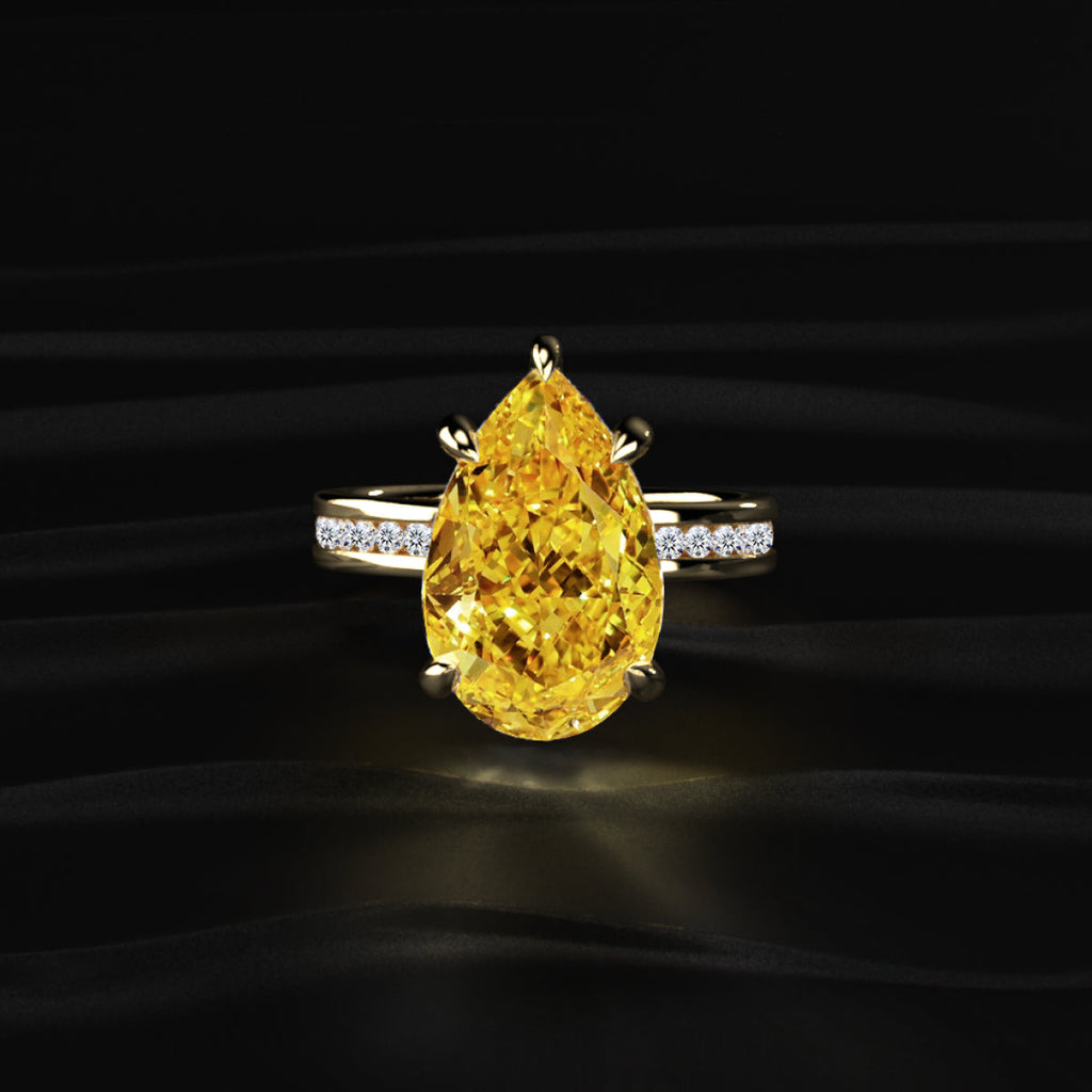Yellow Pear Solitaire Ring With Channel Setting