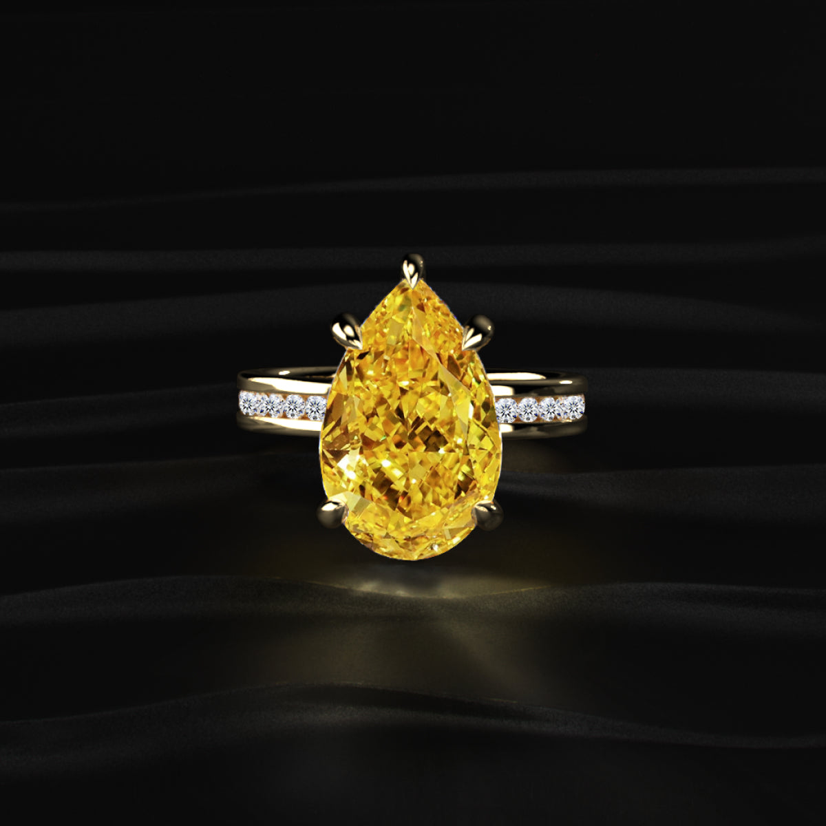 Yellow Pear Solitaire Ring With Channel Setting