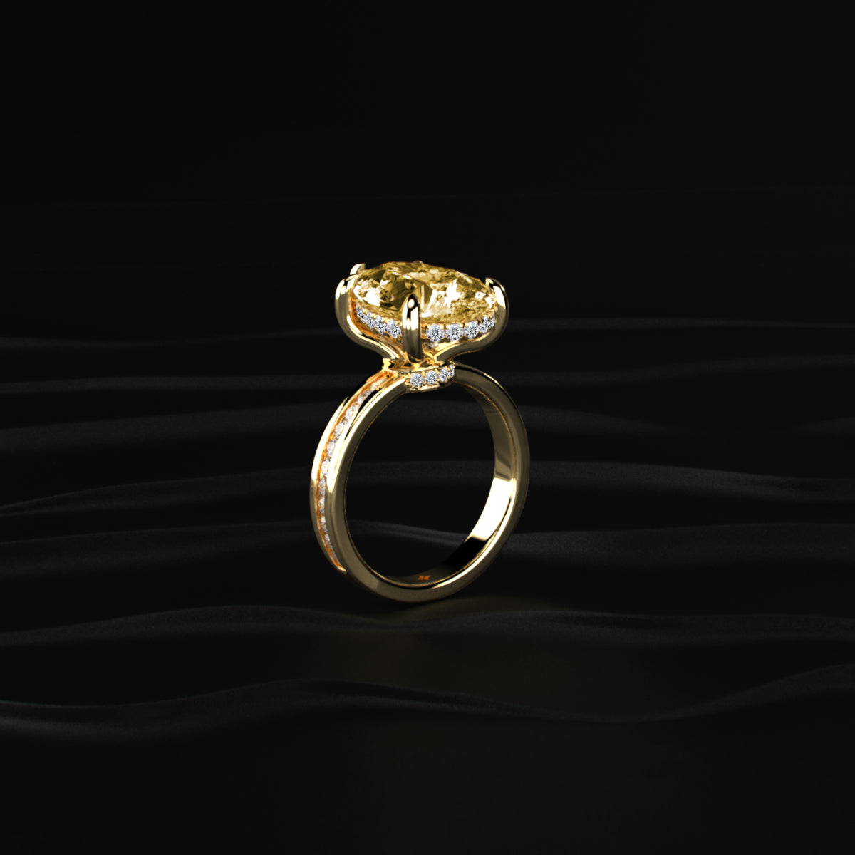 Yellow Pear Solitaire Ring With Channel Setting