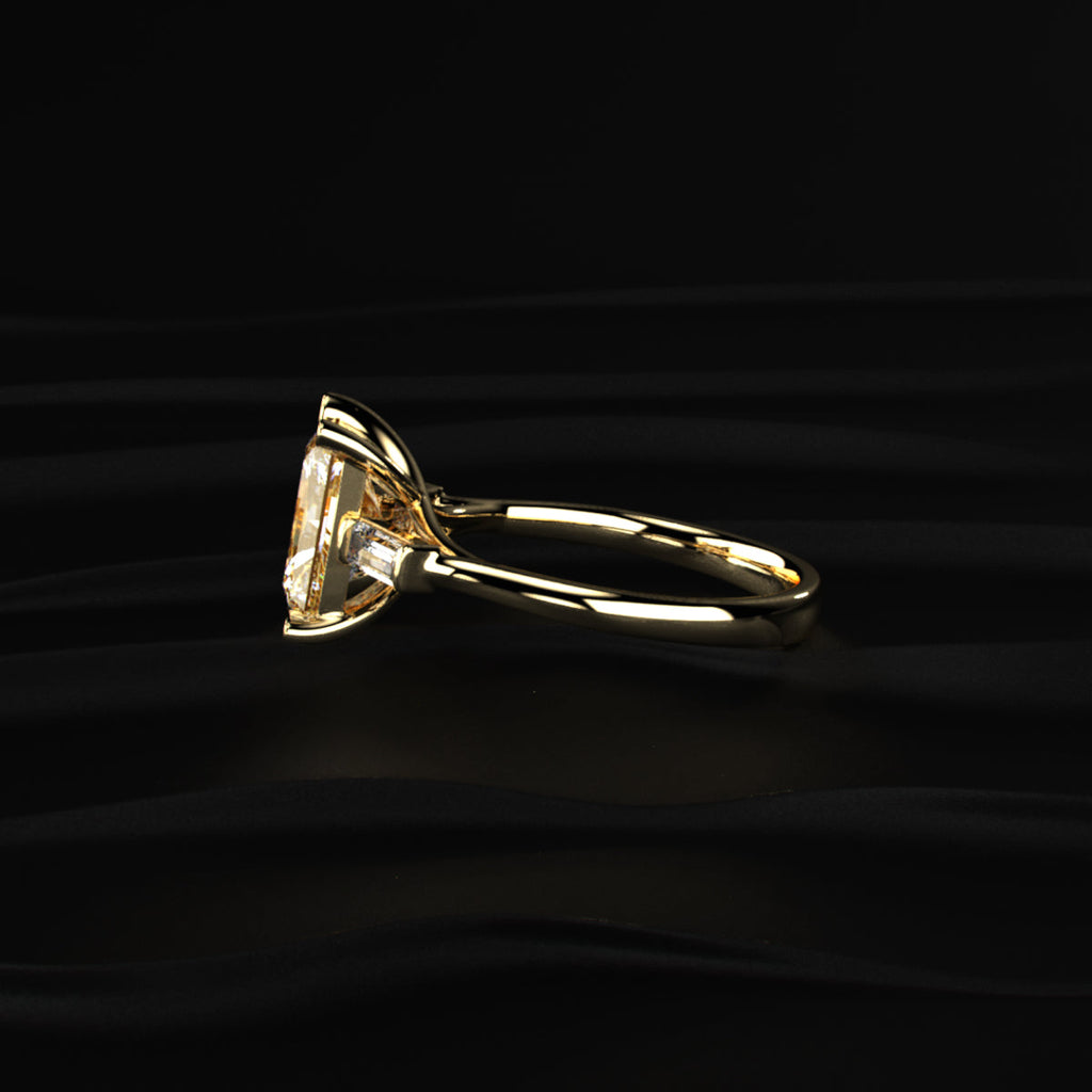 Yellow Radiant Solitaire Engagement Ring With Tapered Baguette