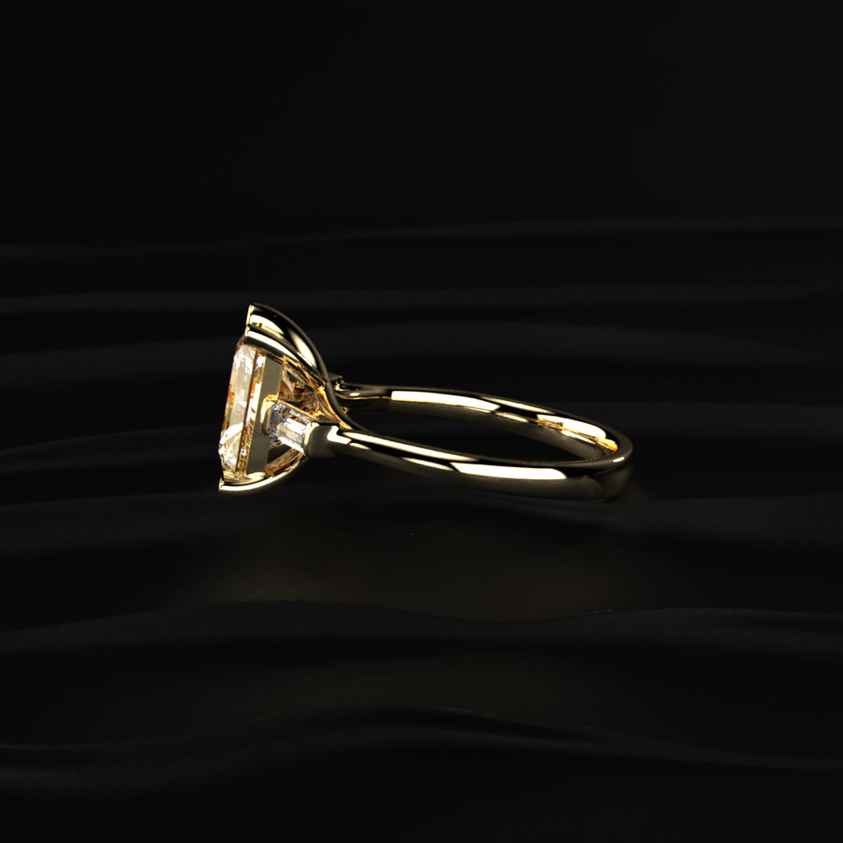 Yellow Radiant Solitaire Engagement Ring With Tapered Baguette