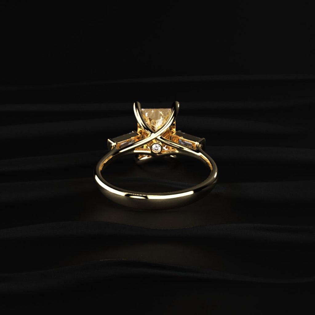 Yellow Radiant Solitaire Engagement Ring With Tapered Baguette