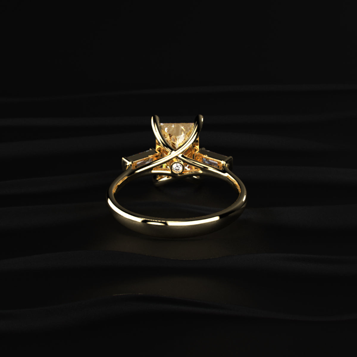 Yellow Radiant Solitaire Engagement Ring With Tapered Baguette