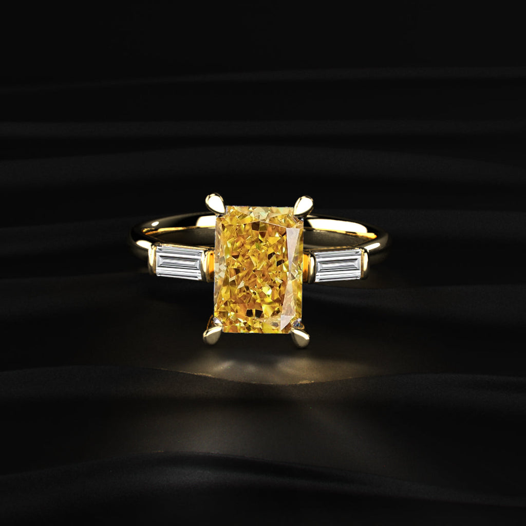 Yellow Radiant Solitaire Engagement Ring With Tapered Baguette
