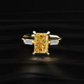 Yellow Radiant Solitaire Engagement Ring With Tapered Baguette