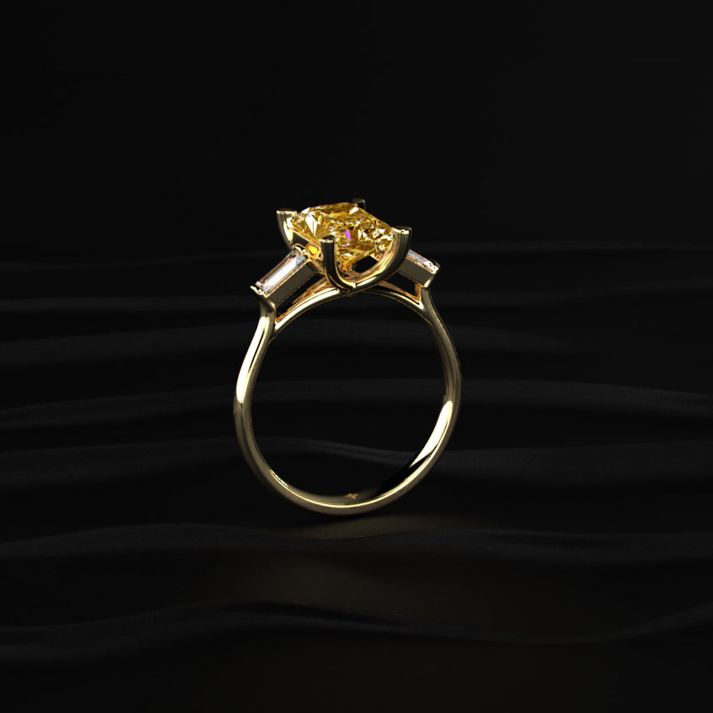 Yellow Radiant Solitaire Engagement Ring With Tapered Baguette
