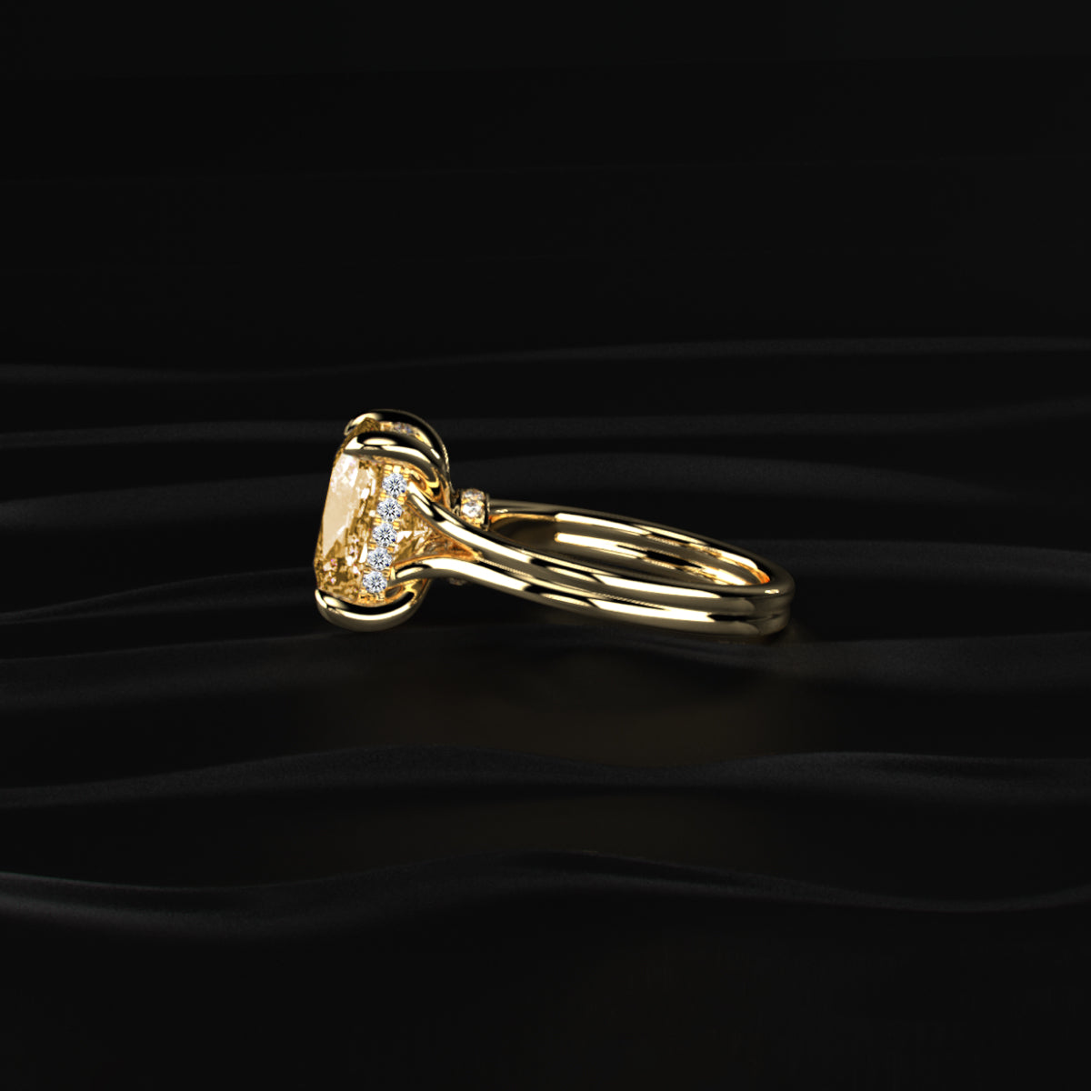 Yellow Cushion Solitaire Double Band Ring