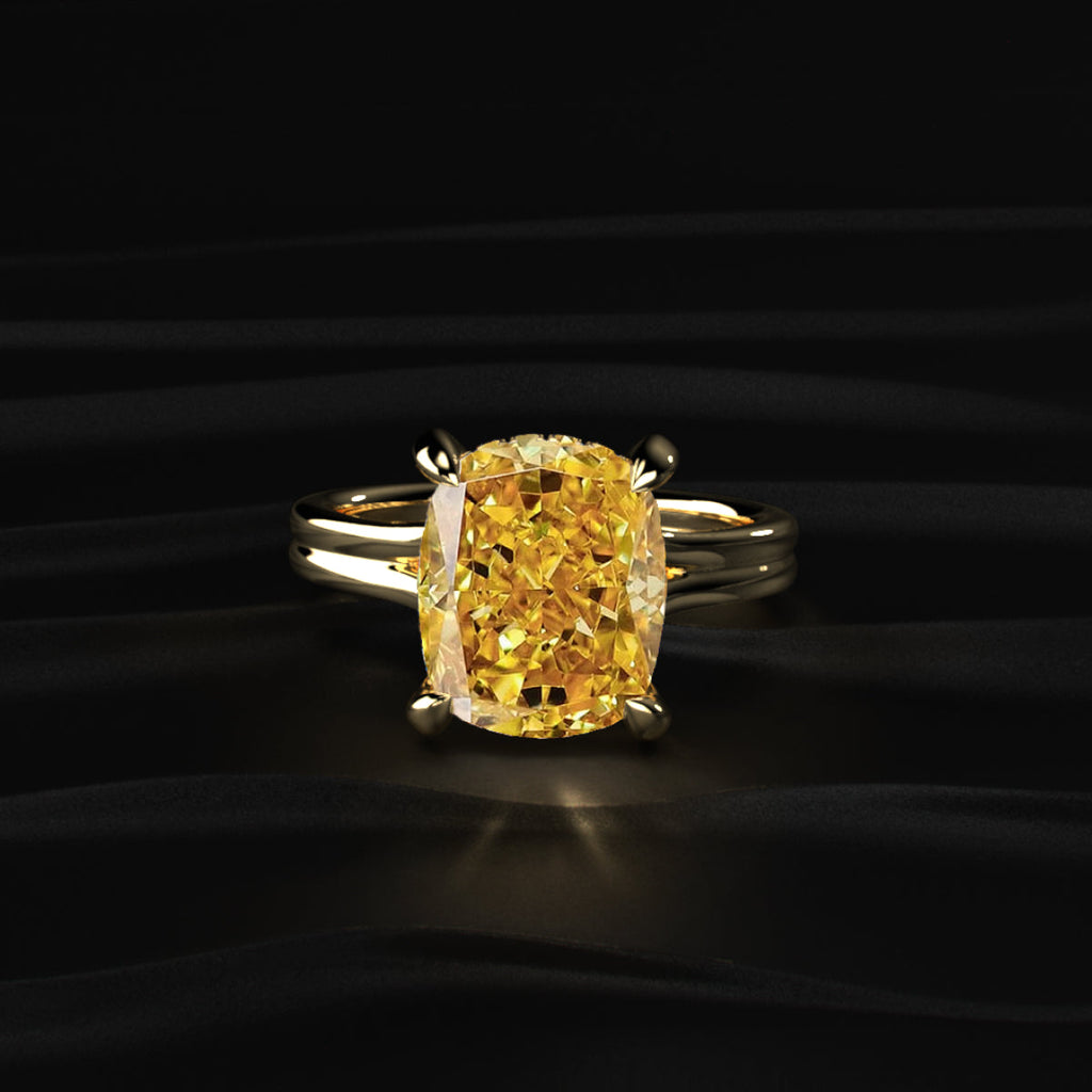 Yellow Cushion Solitaire Double Band Ring