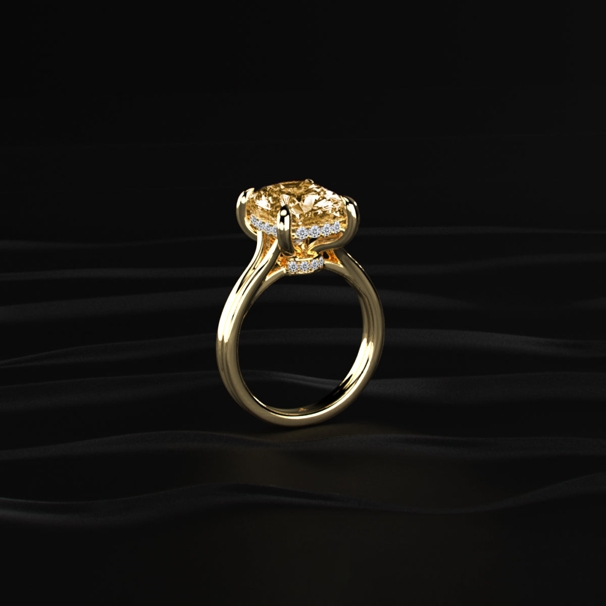 Yellow Cushion Solitaire Double Band Ring