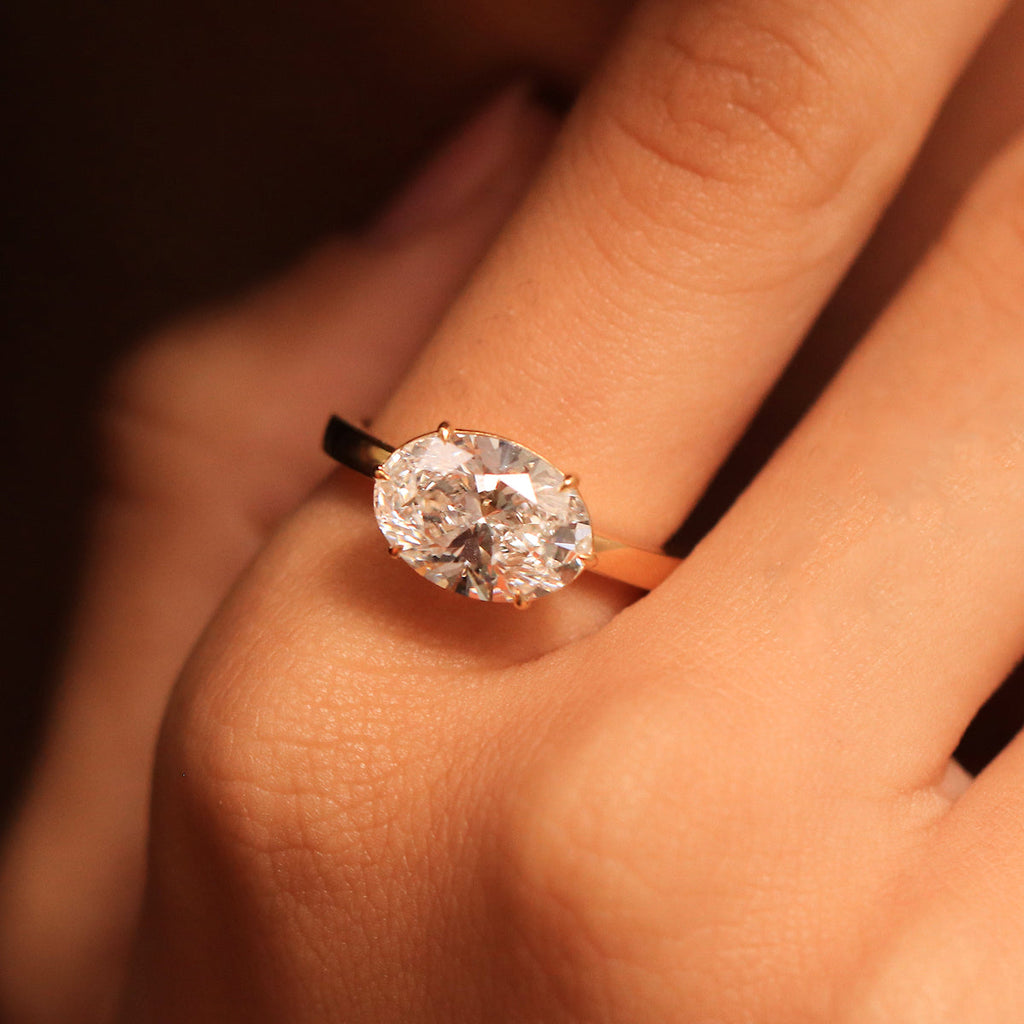 East West Oval Solitaire Engagement Ring with Euro Shank