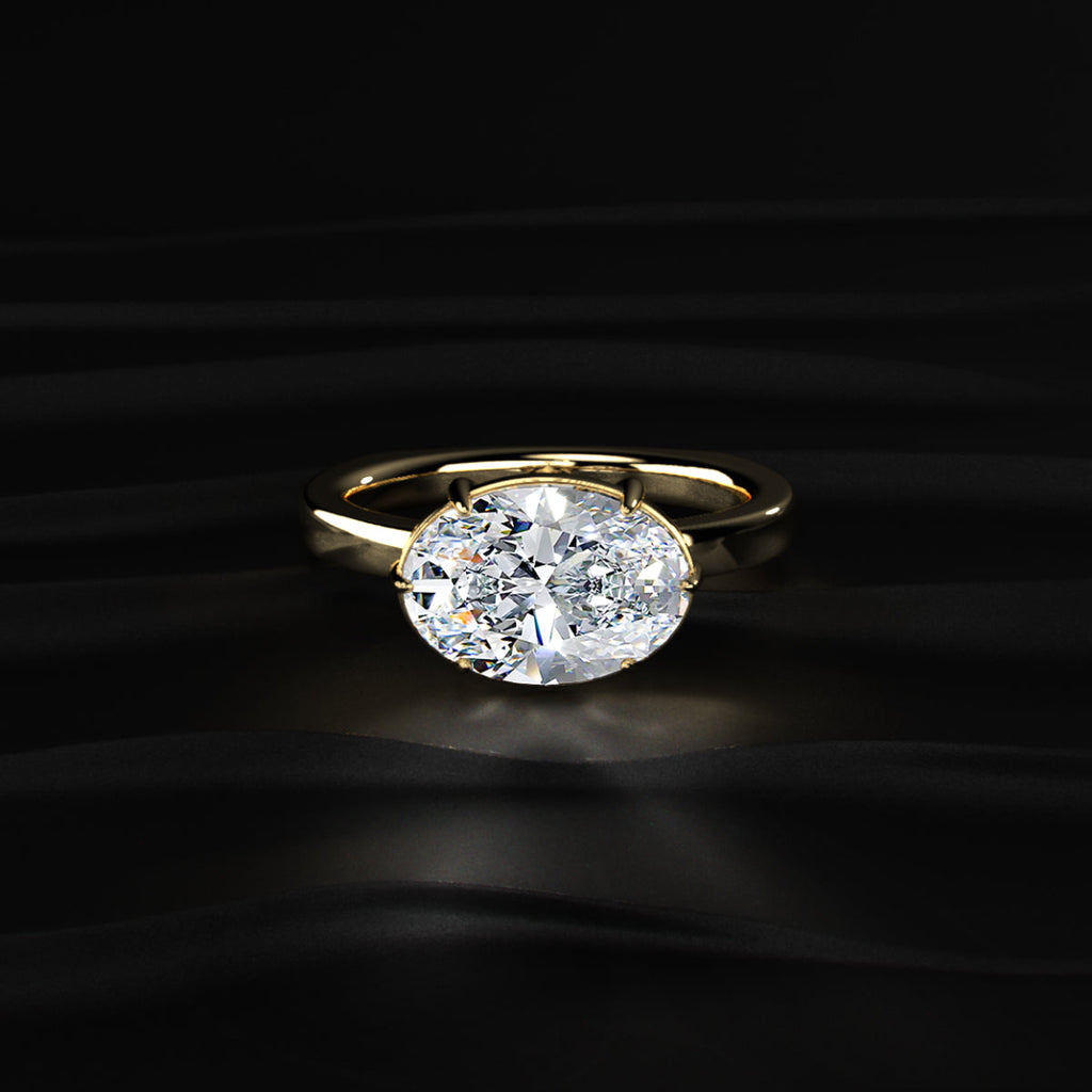 East West Oval Solitaire Engagement Ring with Euro Shank