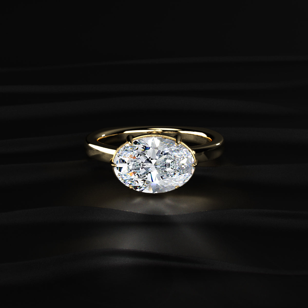 East West Oval Solitaire Engagement Ring with Euro Shank