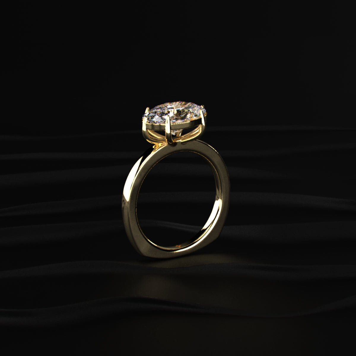 East West Oval Solitaire Engagement Ring with Euro Shank