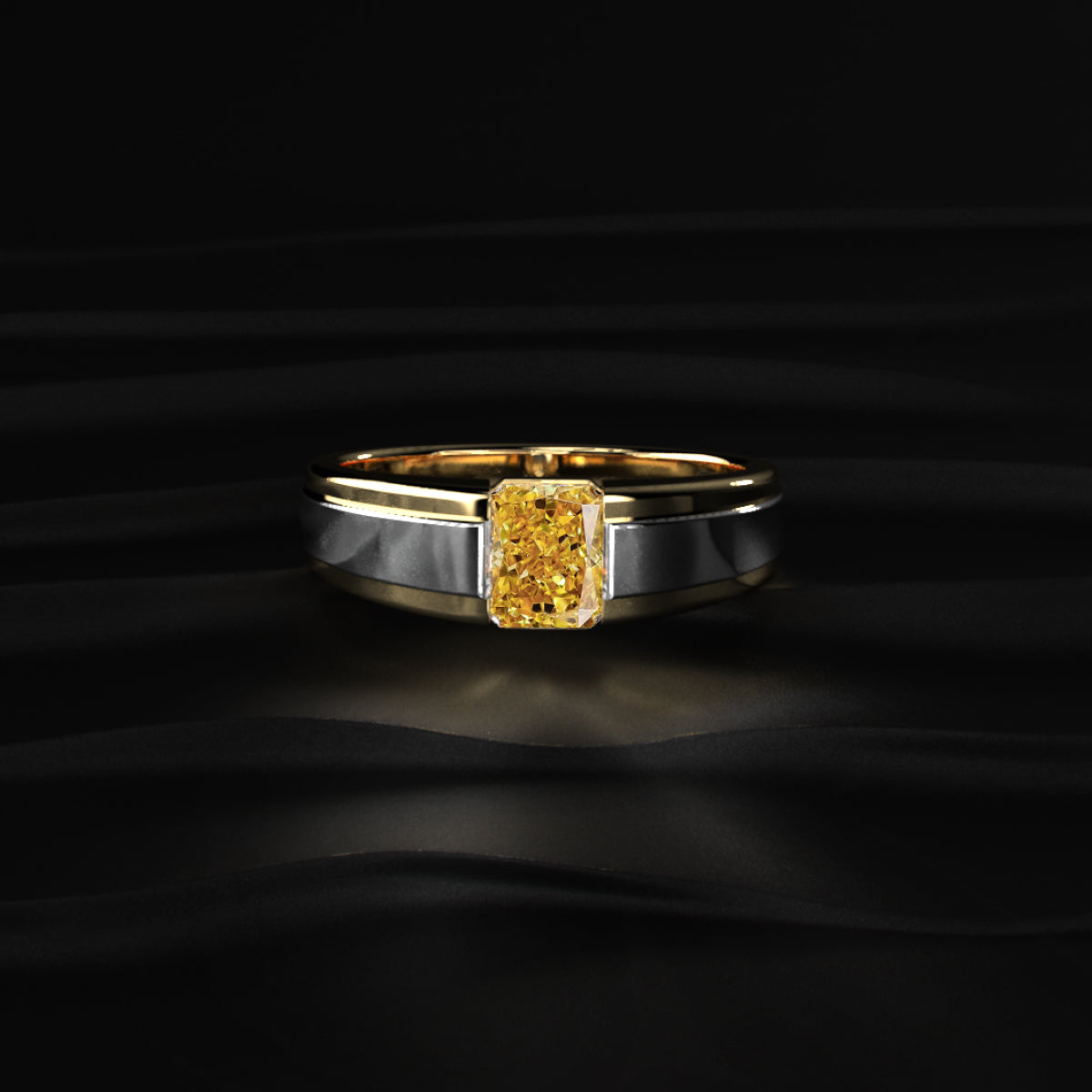 Radiant Cut Yellow Diamond Men's Ring