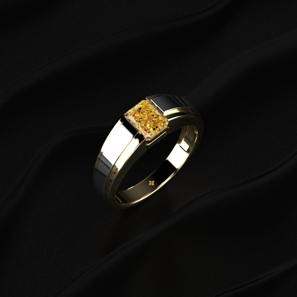 Radiant Cut Yellow Diamond Men's Ring