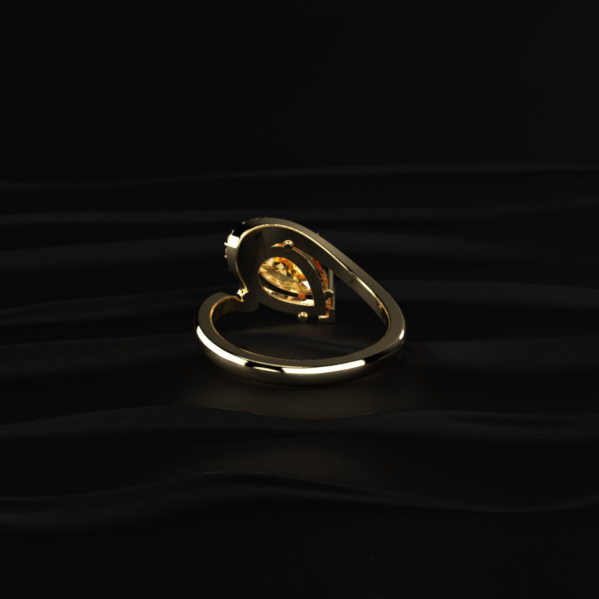 Yellow Pear Shaped Engagement Ring Wave Band