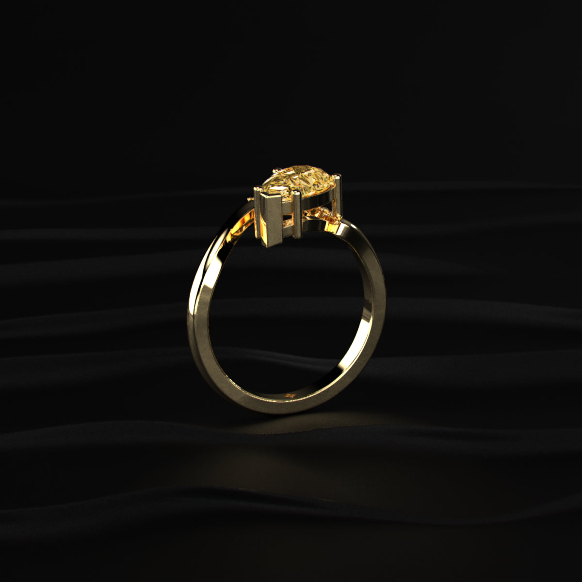 Yellow Pear Shaped Engagement Ring Wave Band