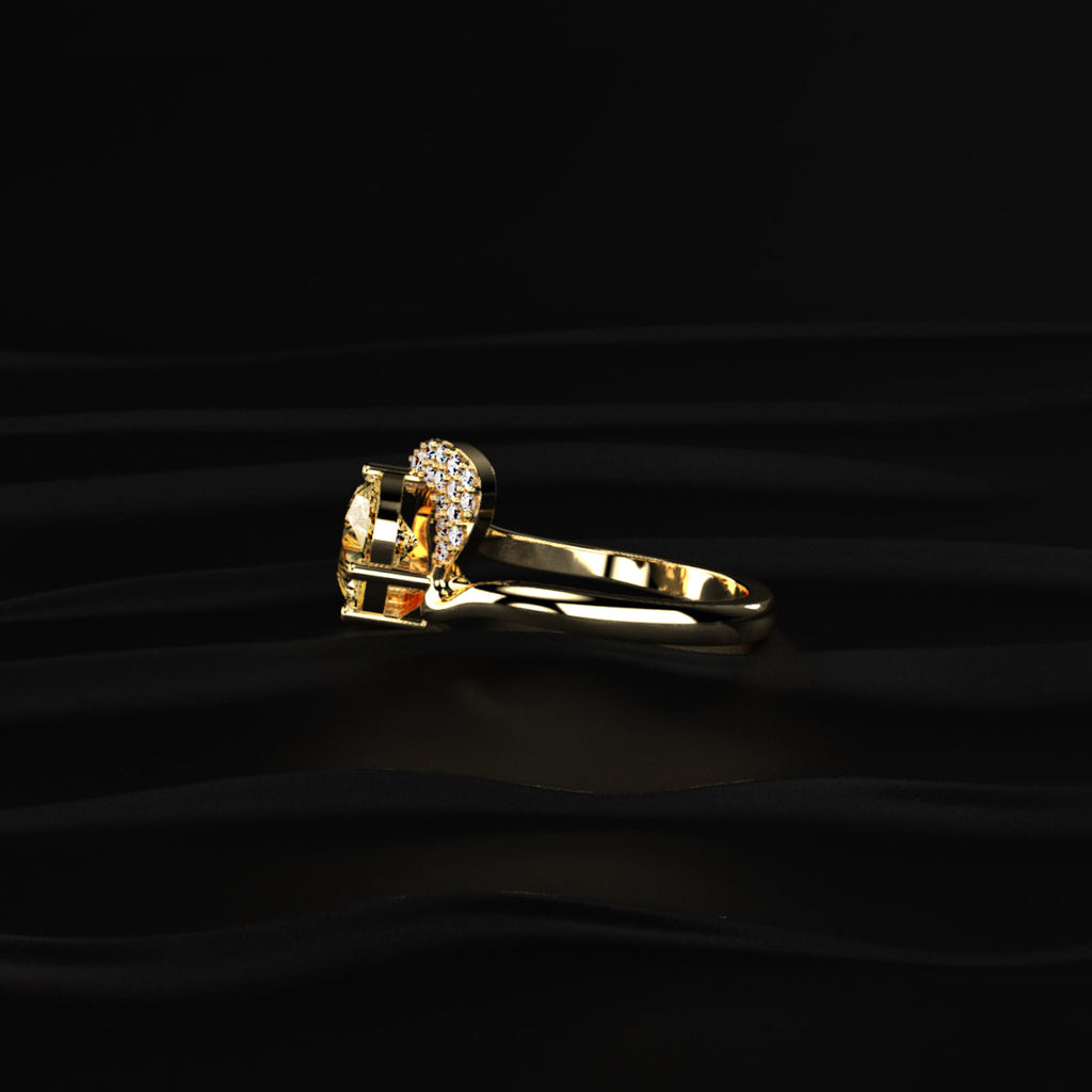 Yellow Pear Shaped Engagement Ring Wave Band
