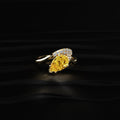 Yellow Pear Shaped Engagement Ring Wave Band