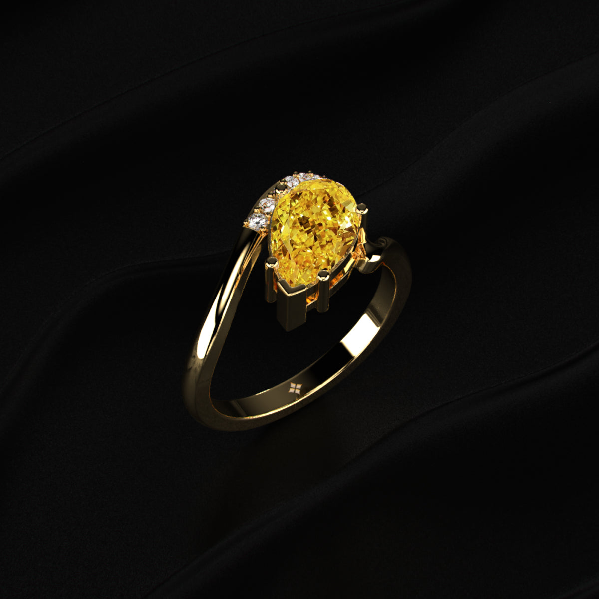 Yellow Pear Shaped Engagement Ring Wave Band