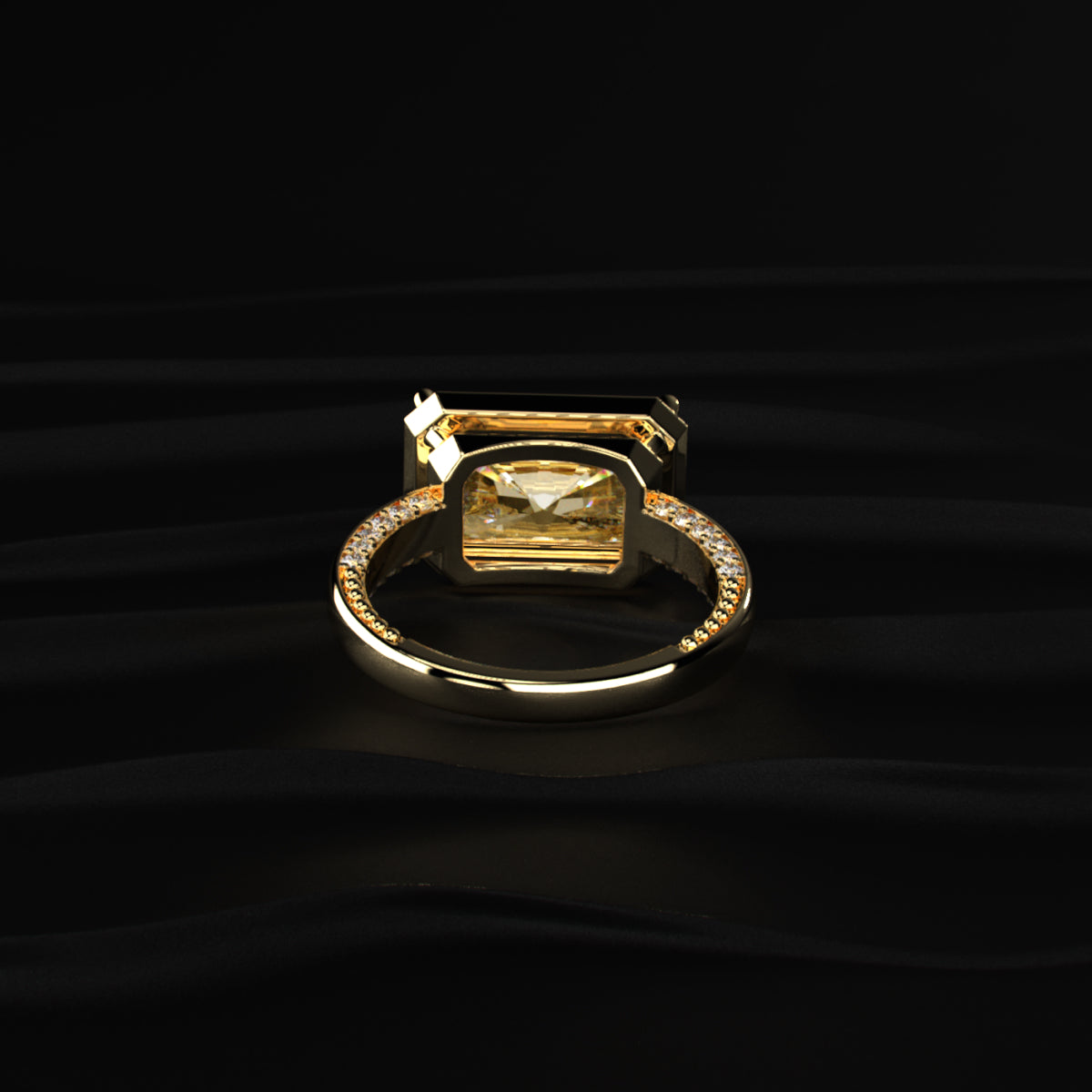 East West Radiant Yellow Diamond Solitaire Ring