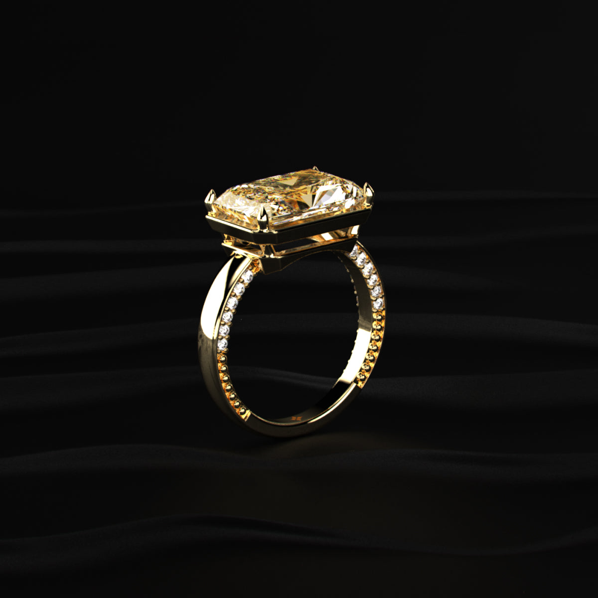 East West Radiant Yellow Diamond Solitaire Ring