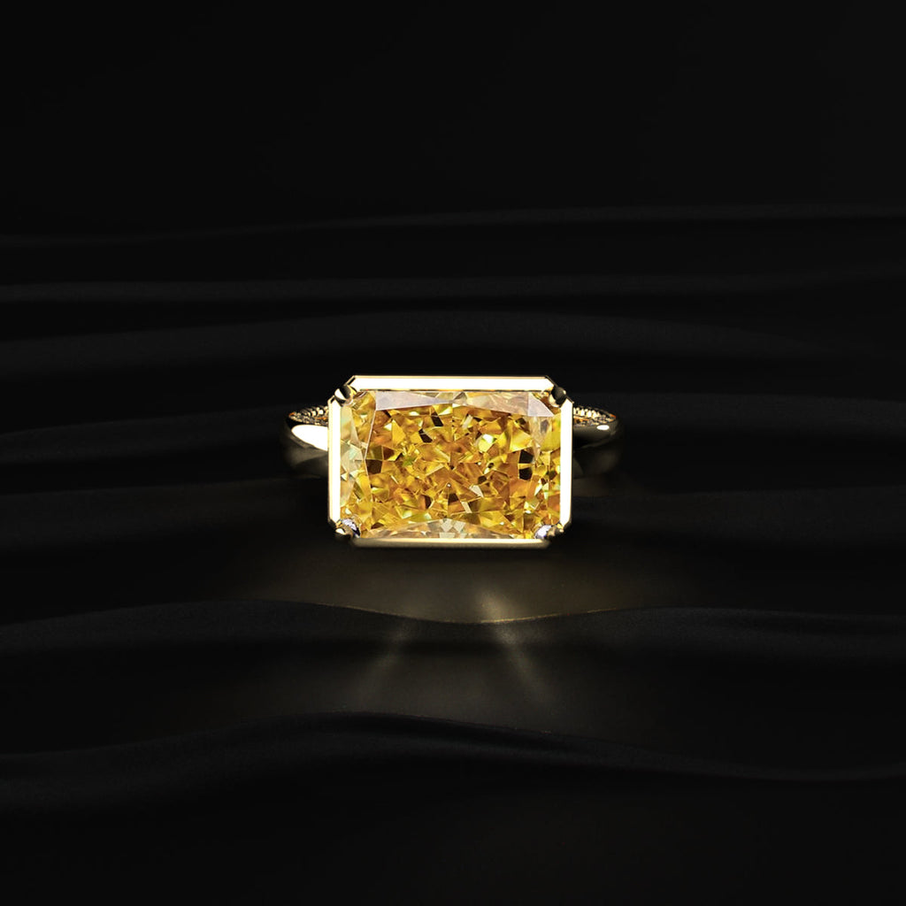 East West Radiant Yellow Diamond Solitaire Ring