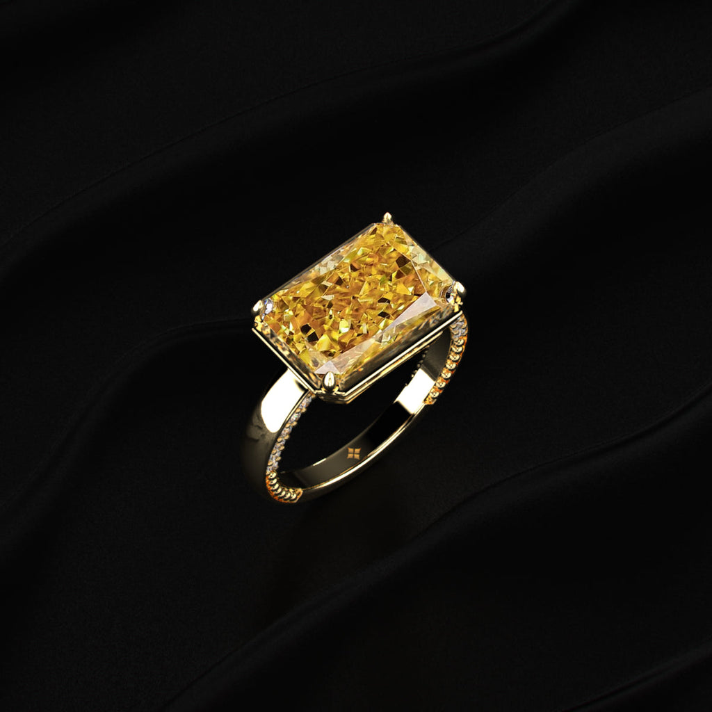 East West Radiant Yellow Diamond Solitaire Ring