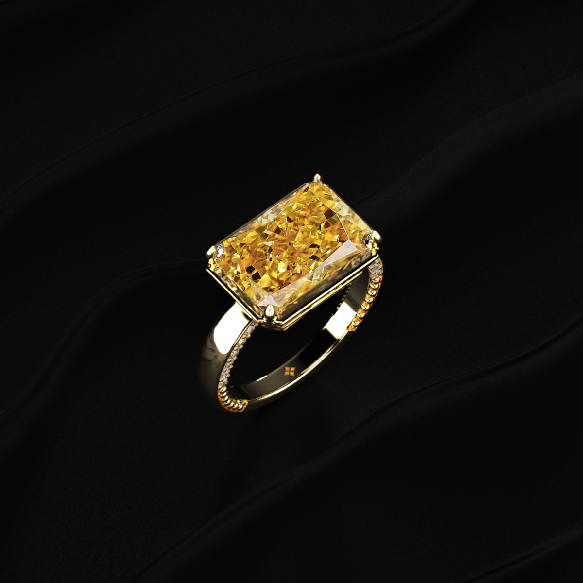 East West Radiant Yellow Diamond Solitaire Ring