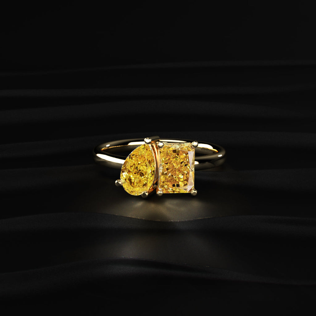 Pear And Radiant Toi Et Moi Yellow Diamond Ring