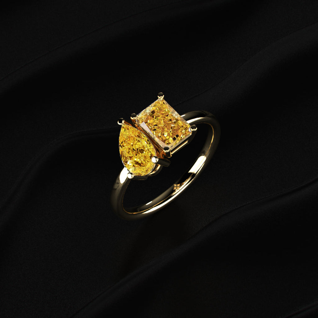 Pear And Radiant Toi Et Moi Yellow Diamond Ring
