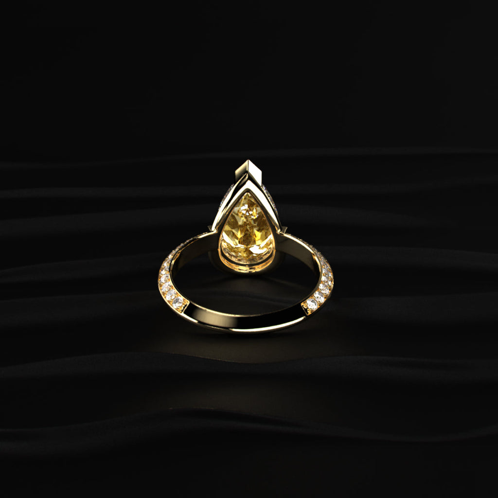 Yellow Pear Diamond Half Bezel Pave Ring