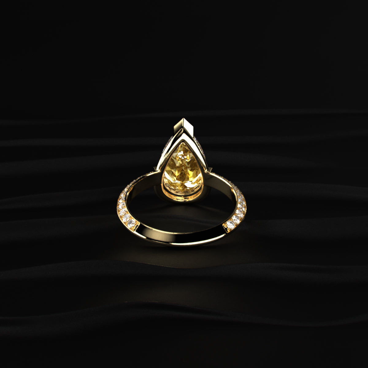 Yellow Pear Diamond Half Bezel Pave Ring
