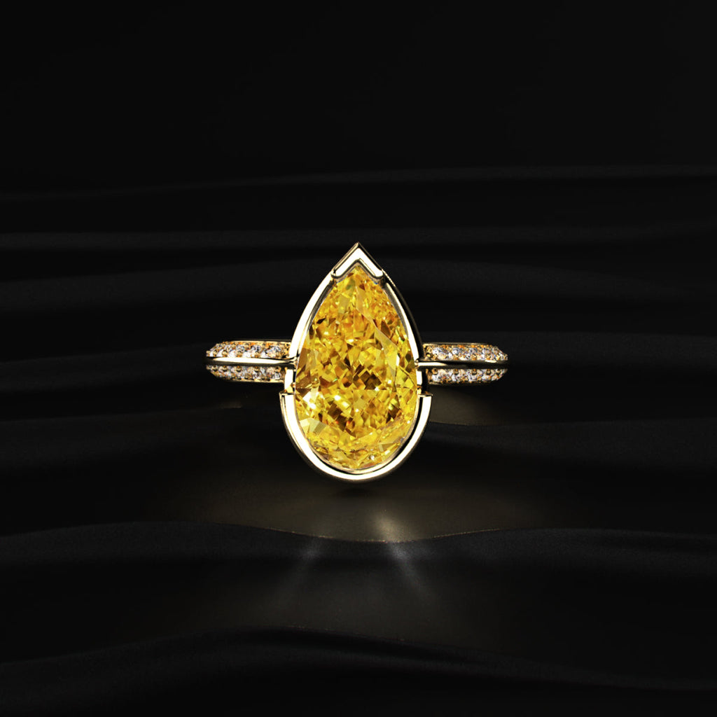 Yellow Pear Diamond Half Bezel Pave Ring
