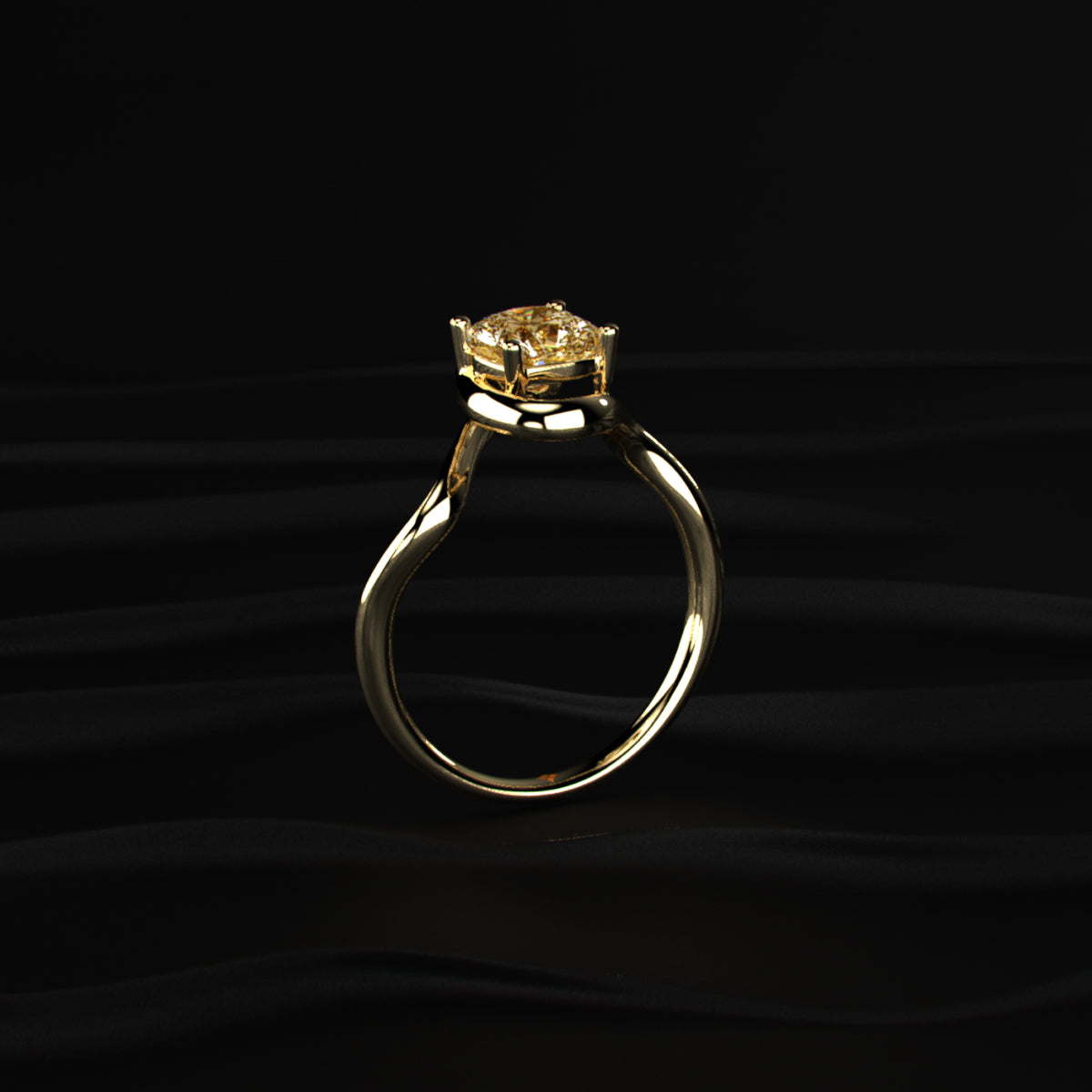 Cushion Cut Diamond Fluid Shape Ring