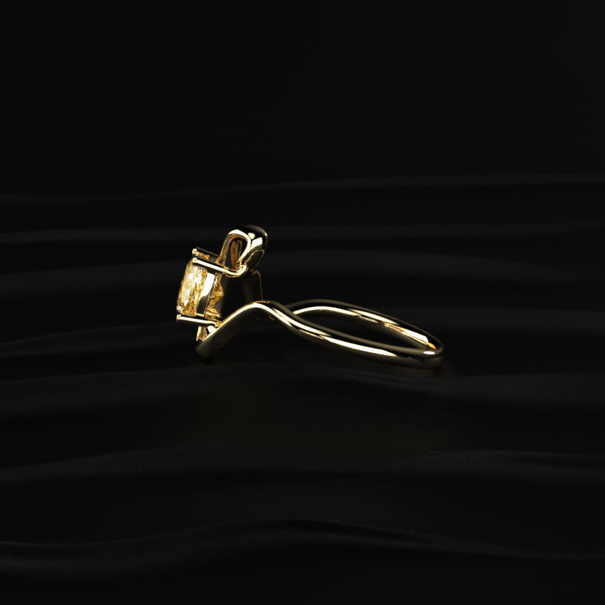 Cushion Cut Diamond Fluid Shape Ring