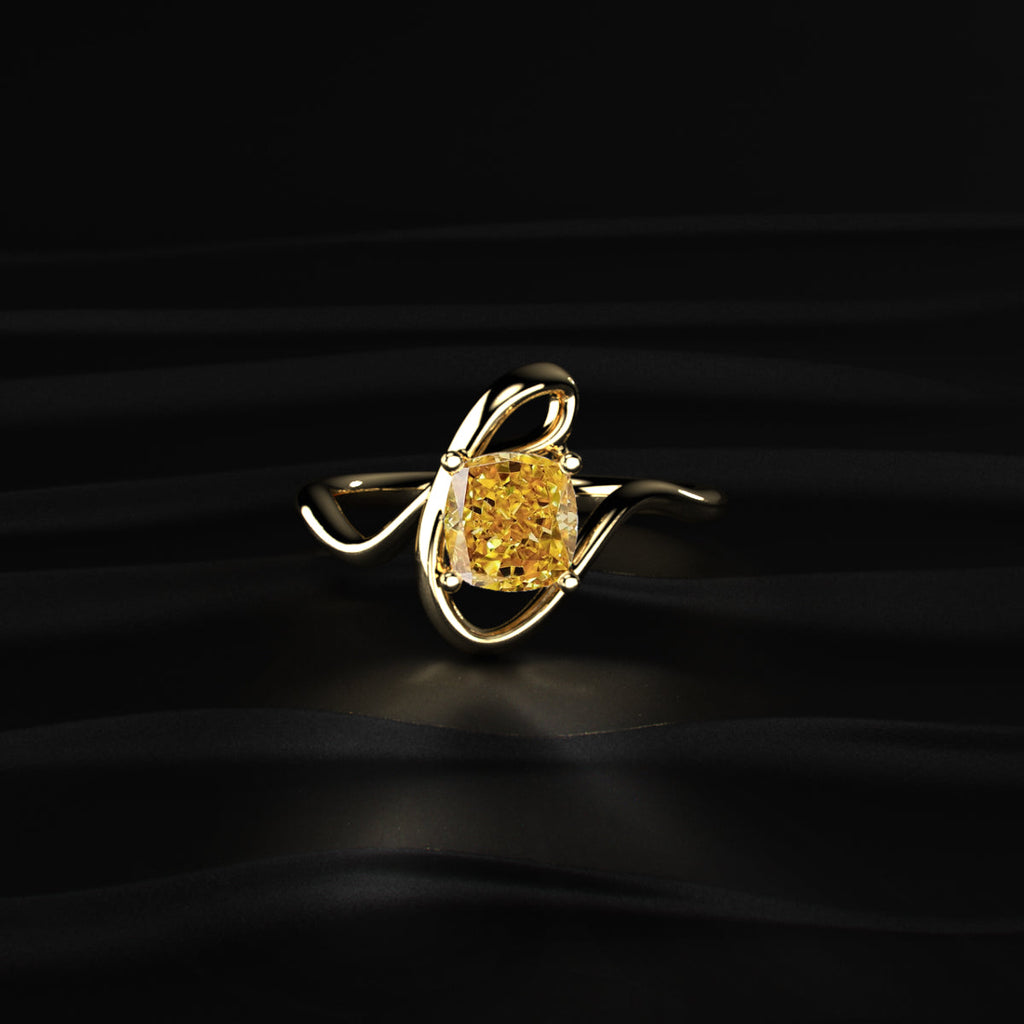 Cushion Cut Diamond Fluid Shape Ring