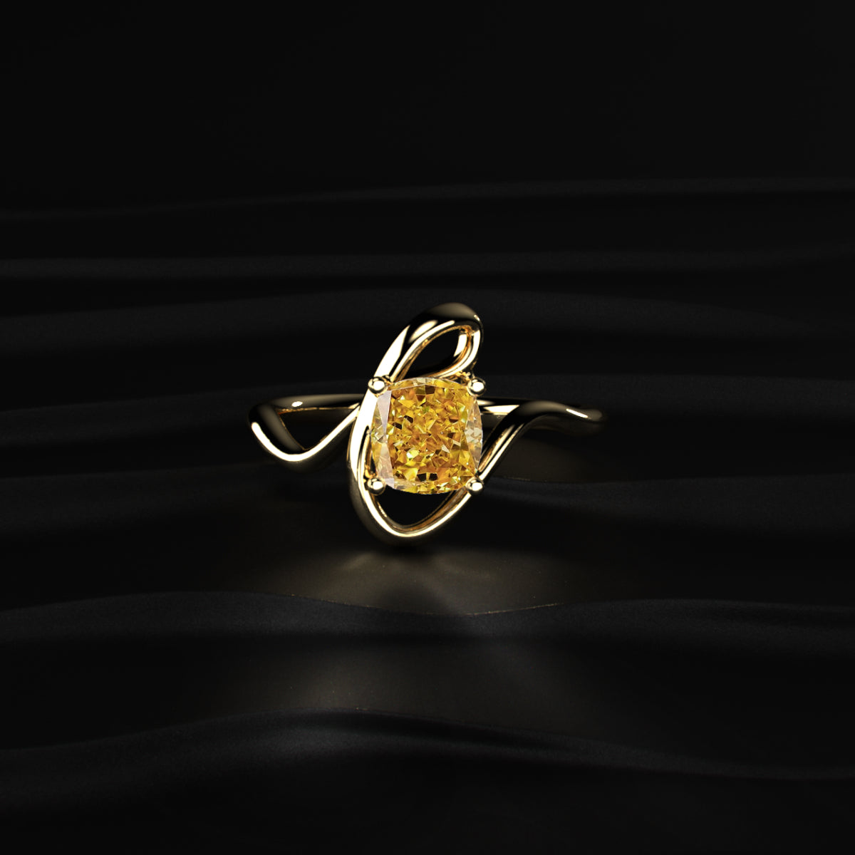 Cushion Cut Diamond Fluid Shape Ring