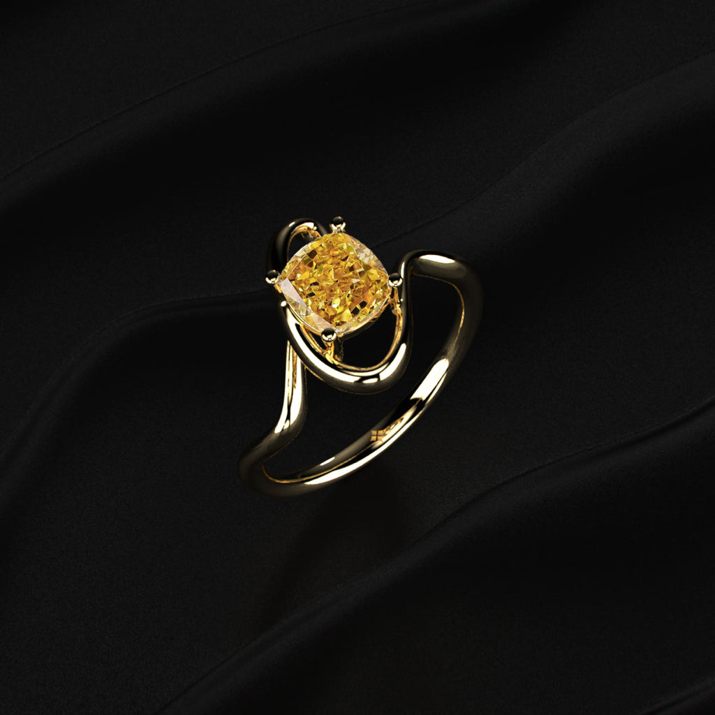 Cushion Cut Diamond Fluid Shape Ring