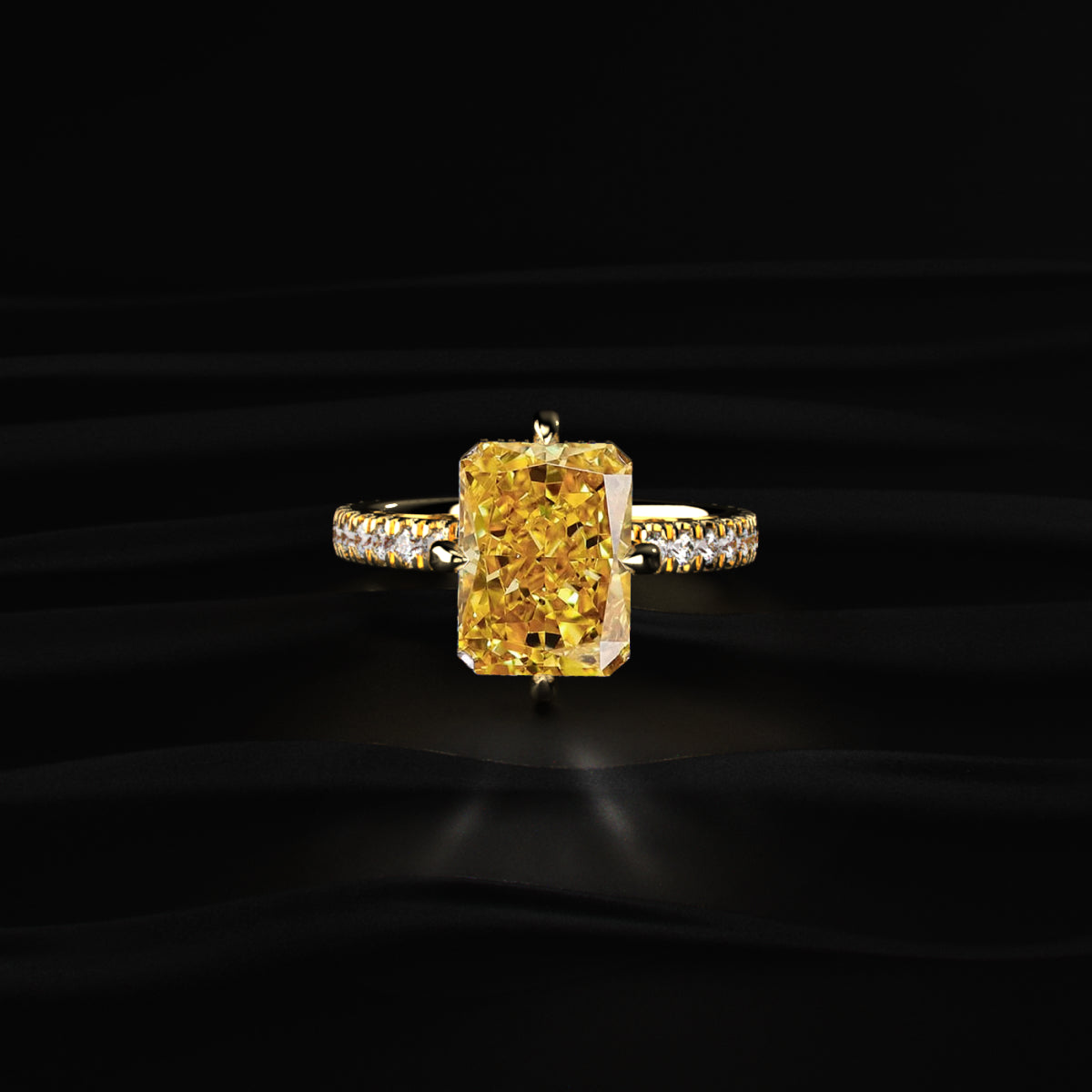Yellow Diamond Radiant Cut Pave Ring