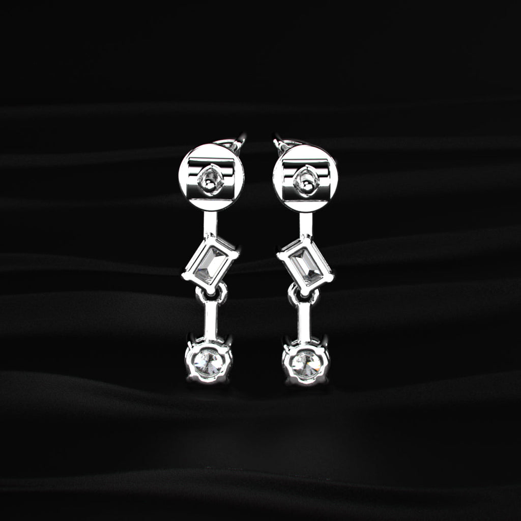 Three Stone Multi Shape Diamond Drop Earrings