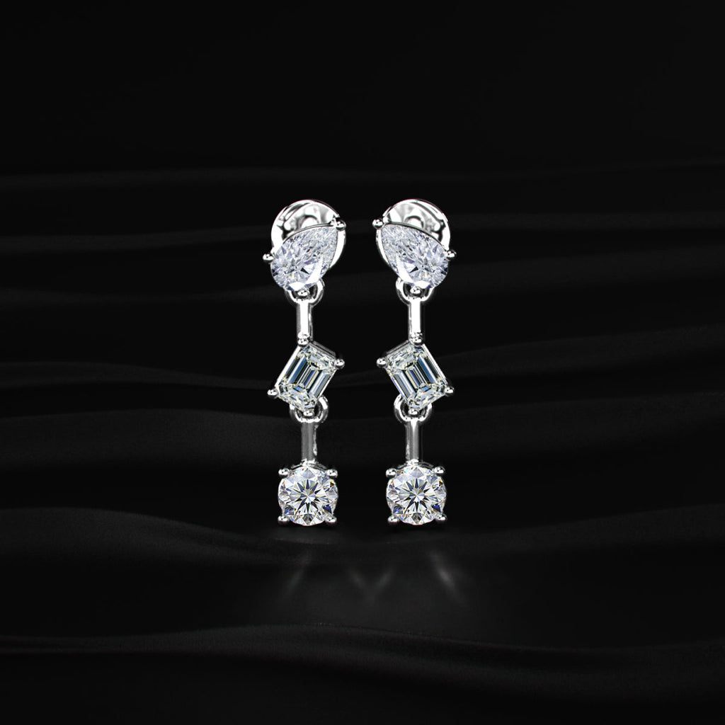 Three Stone Multi Shape Diamond Drop Earrings