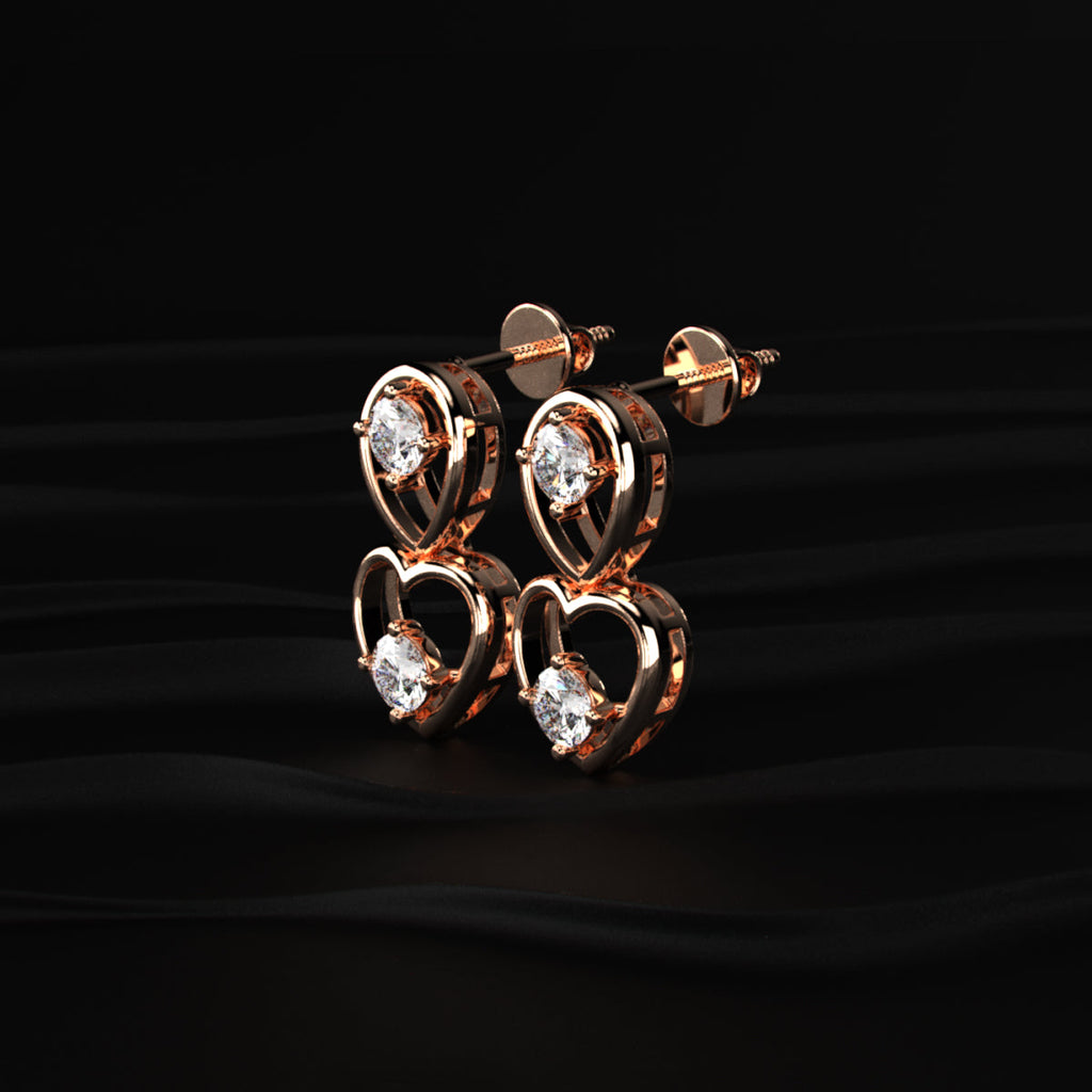 Round Diamond Heart Drop Earrings